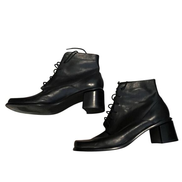 Vintage 90s Y2K Black Leather Square Toe Lace Up Ankle Boots 8.5 Whimsigoth - Picture 8 of 15